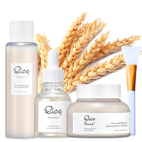 Cureluxe Ground Rice and Honey Glow Mask,3PCS Rice Mud Mask Skincare Set with Rice Clay Mask,Face Serum,Face Toner,Clay Mask For Pores,Face Masks Beauty,Deep Cleansing,Reducing Pores & Acne,Korean Face Mask
