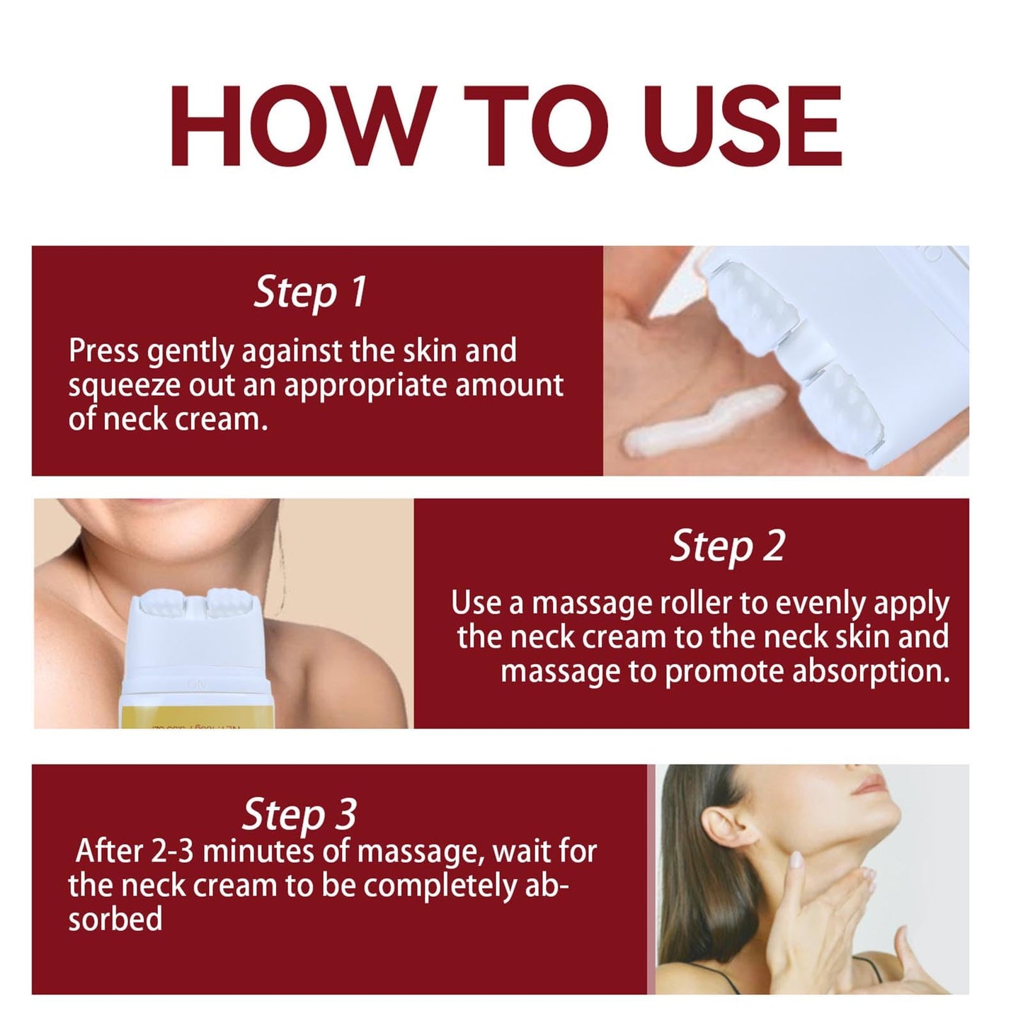 Ah-8 Firming Neck Cream, Neck Firming Cream with Roller, Tighten and Lift Neck Cream Contain Hexapeptide, Ah8 Neck Firming Cream Firm and Lift Sagging Skin, Reduce Wrinkles Fine Lines and Double Chin