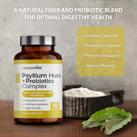 Psyllium Husk Fiber Capsules, 4000mg of Fibre per Serve - Oral Prebiotics and Probiotics, 20 Billion CFU - Digestion Gut Health Supplements for Men and Women - High Fiber Bloating Relief