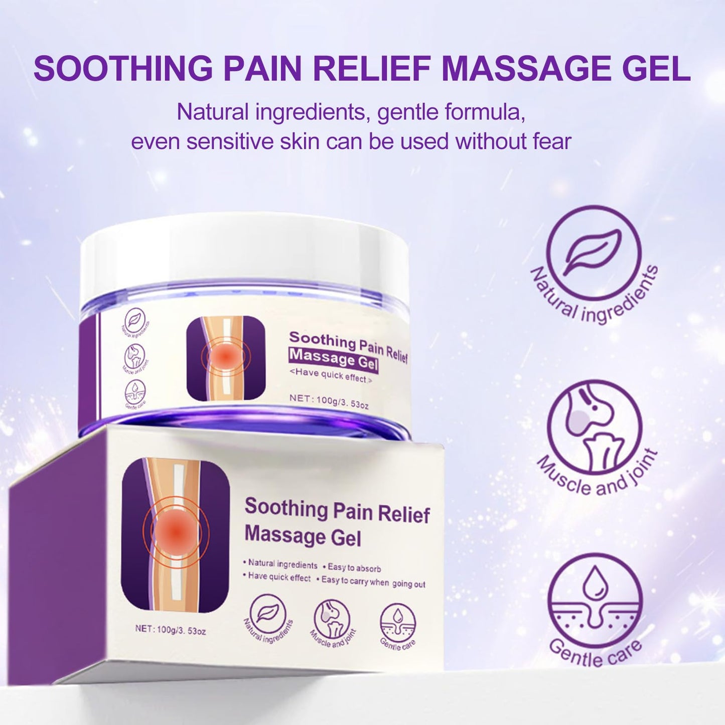 2Pcs Joint Pain Relief Gel Purple Soothing Massage Gel for Joint Activities Throughout The Body, with Emu Oil & Turmeric, Effective Soothes Knees, Hands, Neck, Lumbar, and Feet