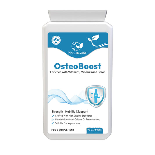 OsteoBoost Bone Support Supplement – Calcium, Vitamin D3, K2, Magnesium, Zinc, Boron for Strong Bones, Mobility & Joint Health, No Artificial Additives, 90 Vegetarian Capsules