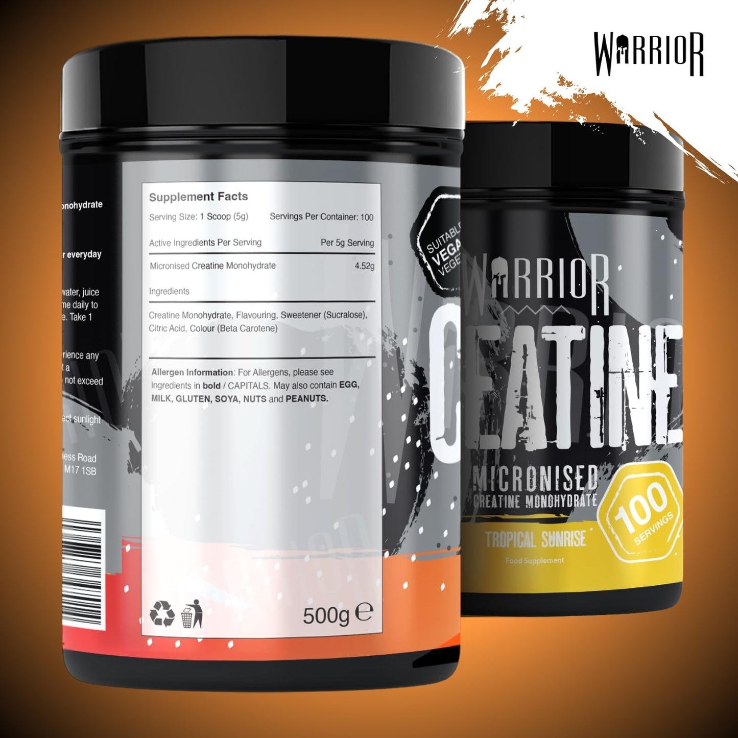 Warrior Creatine Monohydrate Powder – Micronised for Easy Mixing and Consumption – 100% Pure Creatine – Proven to Improve Physical Performance & Recovery, 5g Servings (Tropical Sunrise, 500g)