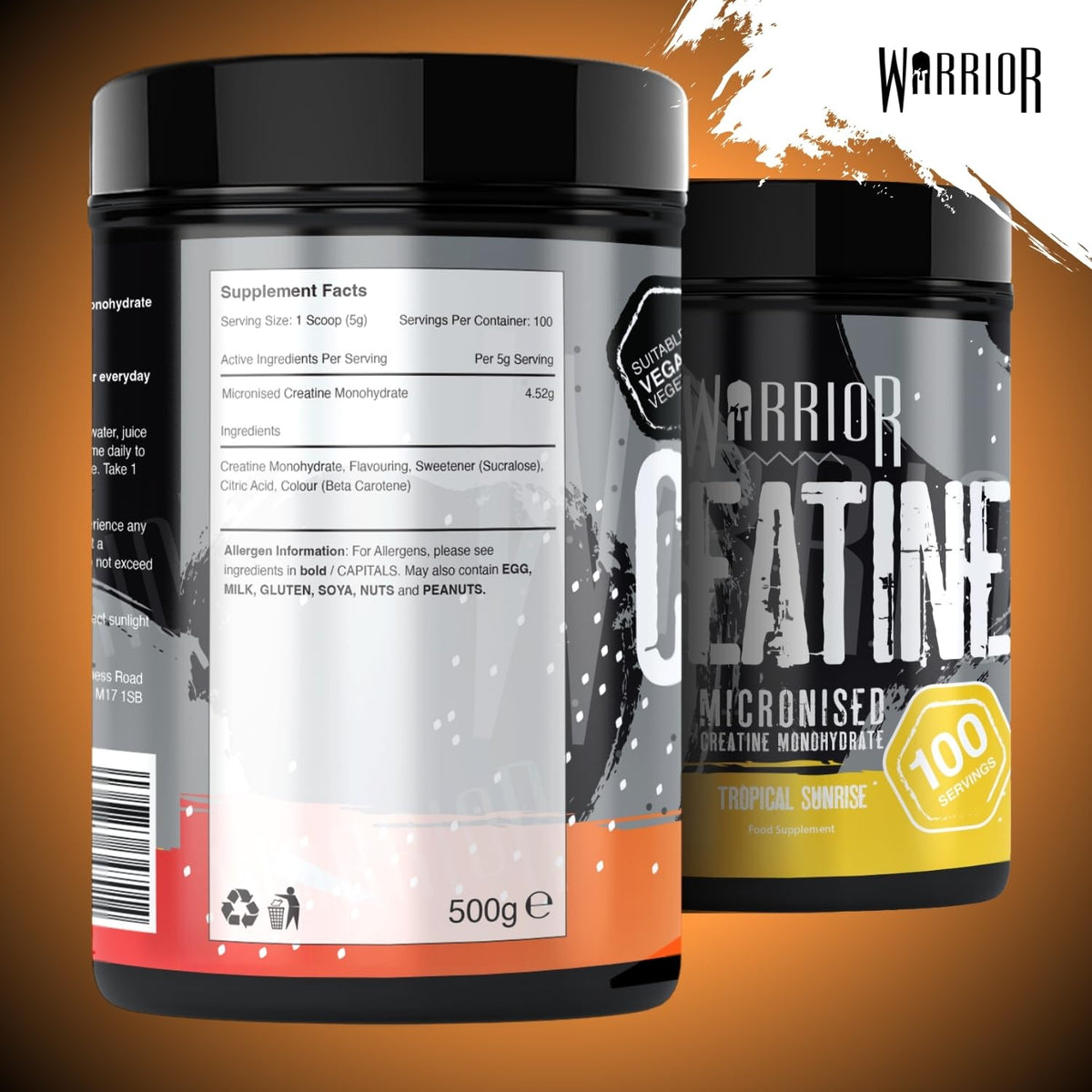 Warrior Creatine Monohydrate Powder – Micronised for Easy Mixing and Consumption – 100% Pure Creatine – Proven to Improve Physical Performance & Recovery, 5g Servings (Tropical Sunrise, 500g)