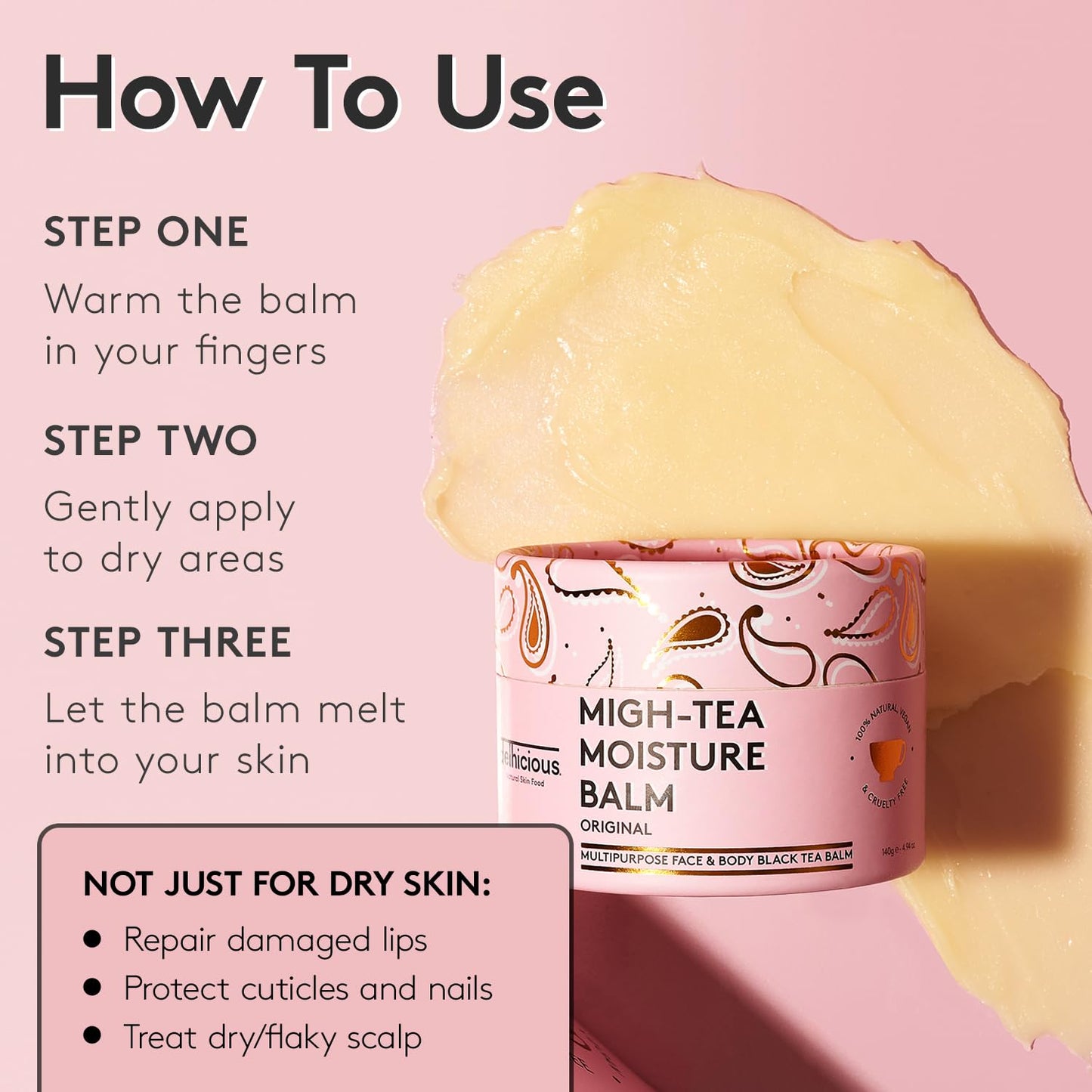 Delhicious Migh-tea Moisture Body Balm, Award winning 100% natural moisturiser, For Dry Skin. Vegan & Plastic Free. 50g.