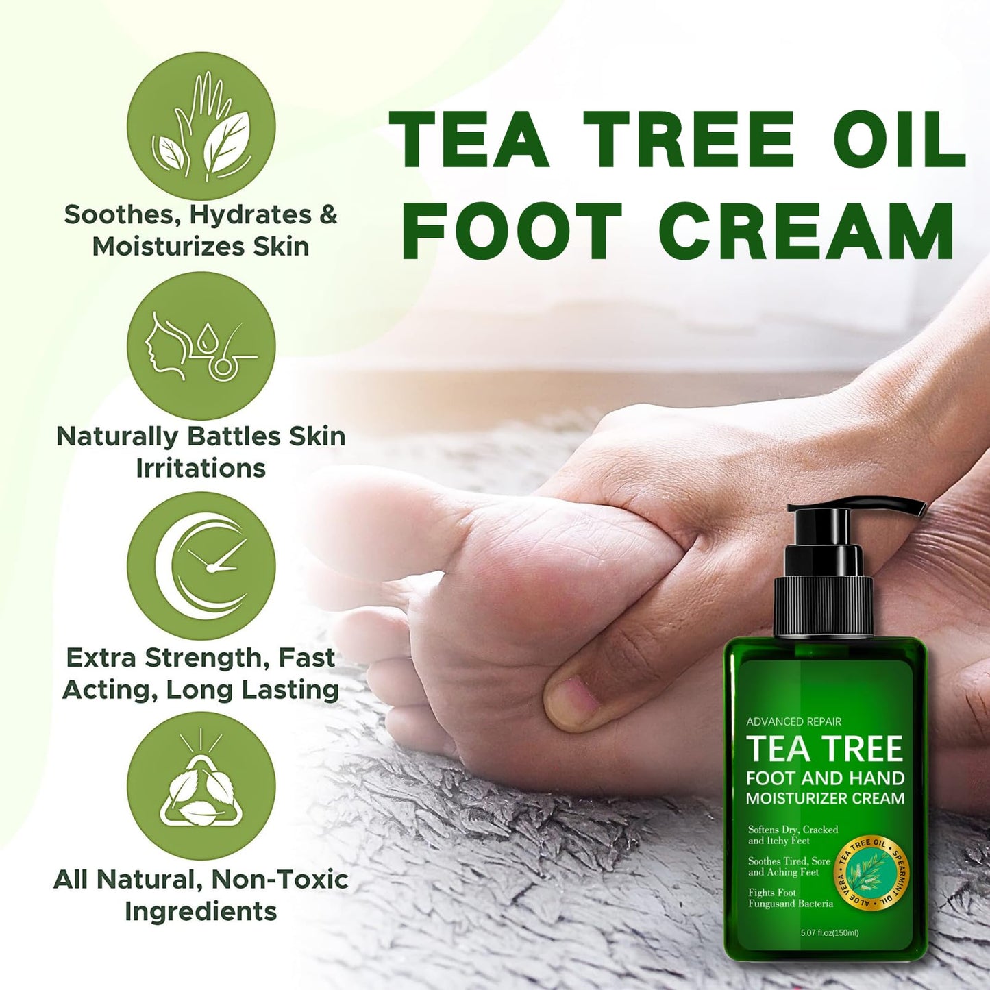 IZBEAUVO Tea Tree Oil Foot Cream 150ML, Foot Cream For Very Dry Feet, Cracked Heel Repair Cream, Tea Tree Cream, Intensive Moisturizer Heel Balm For Cracked Heel,Softens Feet&Hand&Knee