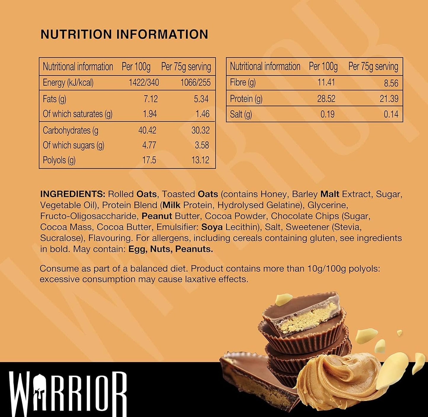 Warrior RAW Bars Choc PB 12 x 75g