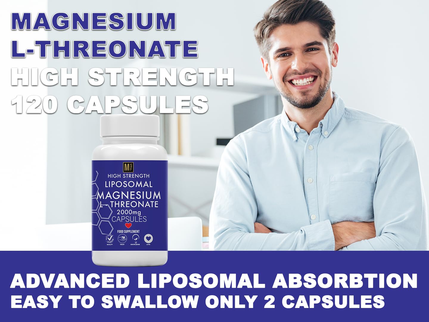 MetaSuperfoods Liposomal Magnesium L-Threonate Supplement 120 High Strength Vegan Capsules | Magnesium L Threonate Capsules 2000mg Bioavailable Magnesium Gluten Free