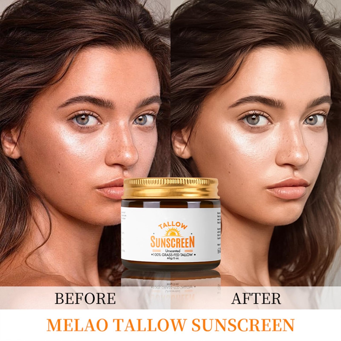 OKAQEE Beef Tallow Sunscreen Spf 50+, Face Sun Cream 100% Grass Fed Tallow, Tallow Balm Instant Sun Protection, Spf 50 Face Moisturiser, Sweat & Water Resistant - Unscented & Invisible