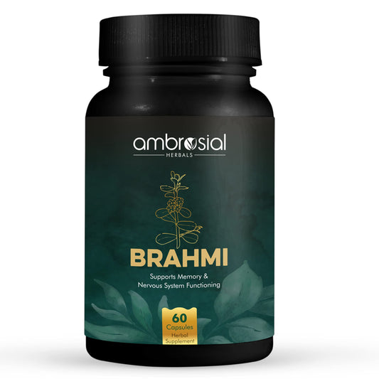 Ambrosial Brahmi Capsules 500 mg per Bacopa Monnieri Capsules | High Strength Nootropic | Nootropics Brain Supplements for Memory, Focus, Brain Booster & Mental Performance (Pack of 1-60 Capsules)
