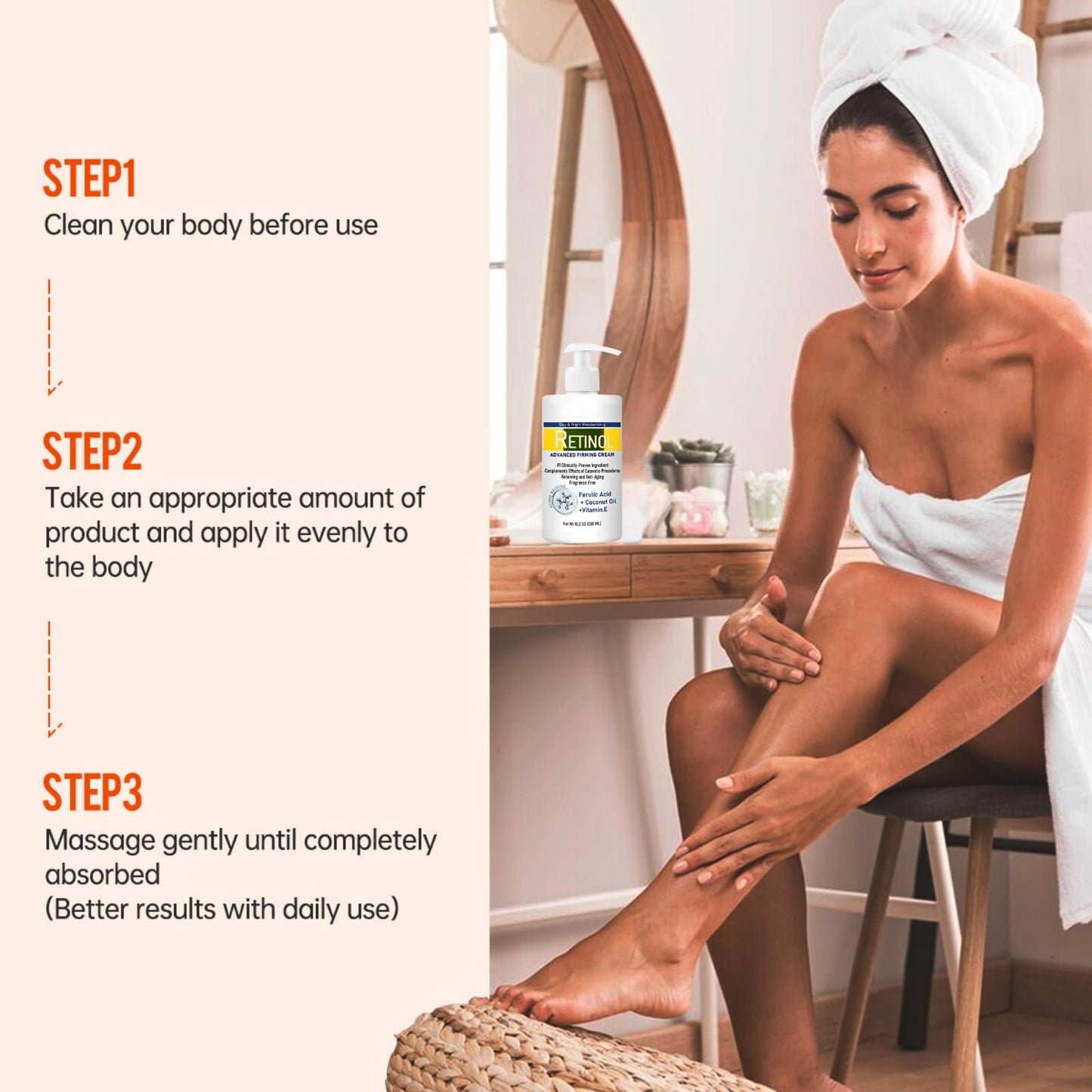 Trendyfave 300ml Retinol Body Lotion, Advanced Retinol Cream, Large-capacity Retinol Firming Body Cream with Cocount Oil and Vitamin E, Remove Dark Spots, Moisturizing Body Lotion for Dry Skin, Smooth Body Skin