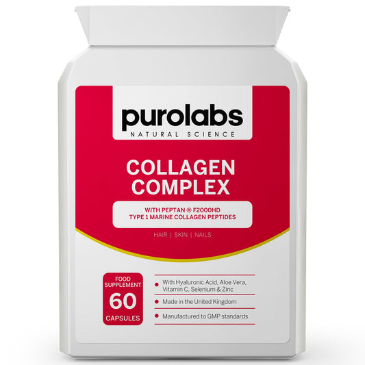 Purolabs Marine Collagen Complex - Collagen Supplement for Women & Men - with Hyaluronic Acid & Vitamin C - High Strength Type 1 Hydrolyzed Collagen Peptides - 60 Capsules - Skin, Hair & Nails