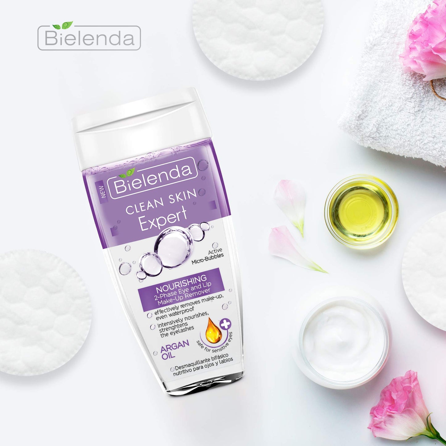 Bielenda Clean Skin Expert - Nourishing, 2-Phase Eye And Lip Make-Up Remover - Clean Skin Expert Nourishing 2-Phase Eye And Lip Make-Up Remover With Argan Oil - 150 ml