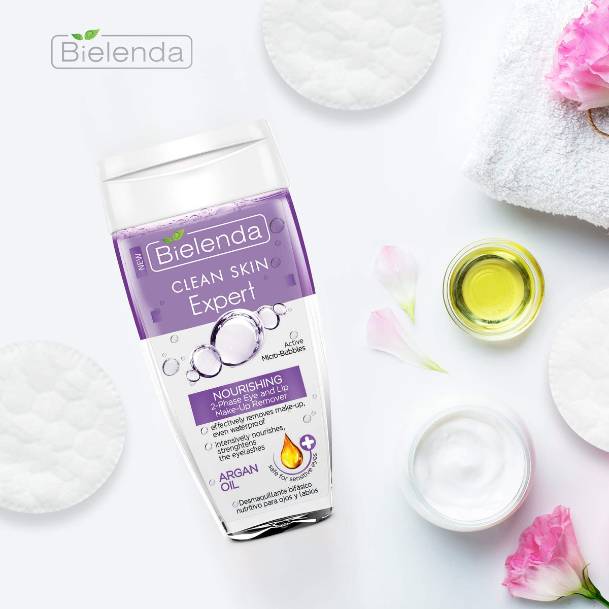 Bielenda Clean Skin Expert - Nourishing, 2-Phase Eye And Lip Make-Up Remover - Clean Skin Expert Nourishing 2-Phase Eye And Lip Make-Up Remover With Argan Oil - 150 ml