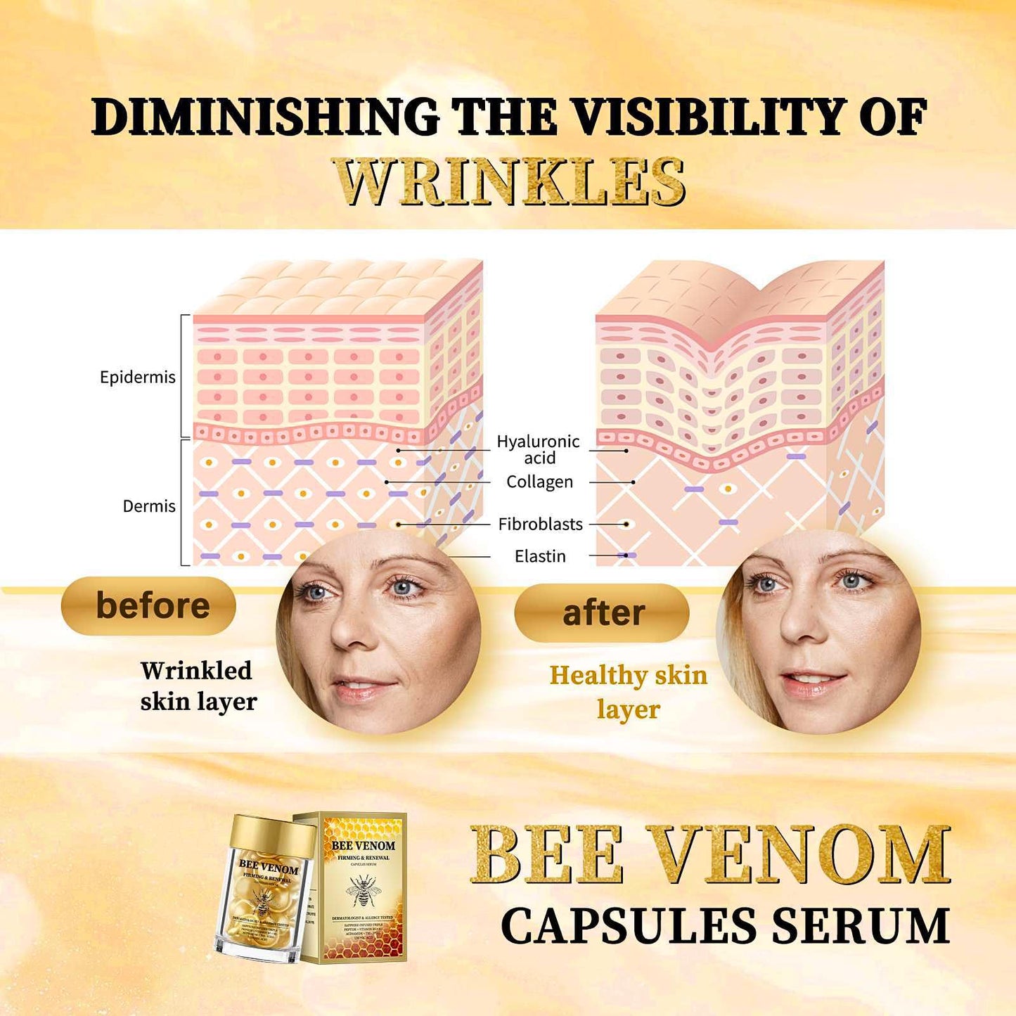 IZBEAUVO Bee Venom Firming & Renewal Capsule, Bee Venom Firming Serum, Anti Aging Serum for Women, Day and Night Serum Capsules, Natural Vegan Formula for Wrinkles, Sagging Skin & Stretch Marks