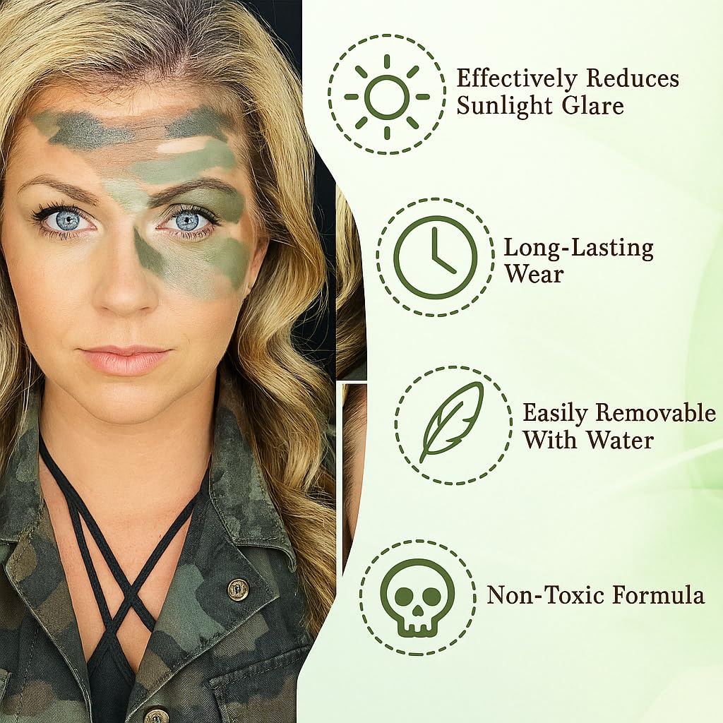 Camo Face Paint Stick Set , Waterproof & Sweat-Resistant Body and Eye Camouflage for Hunting, Military Training & Outdoor Survival– 3 Colors (Black/Brown/Green)