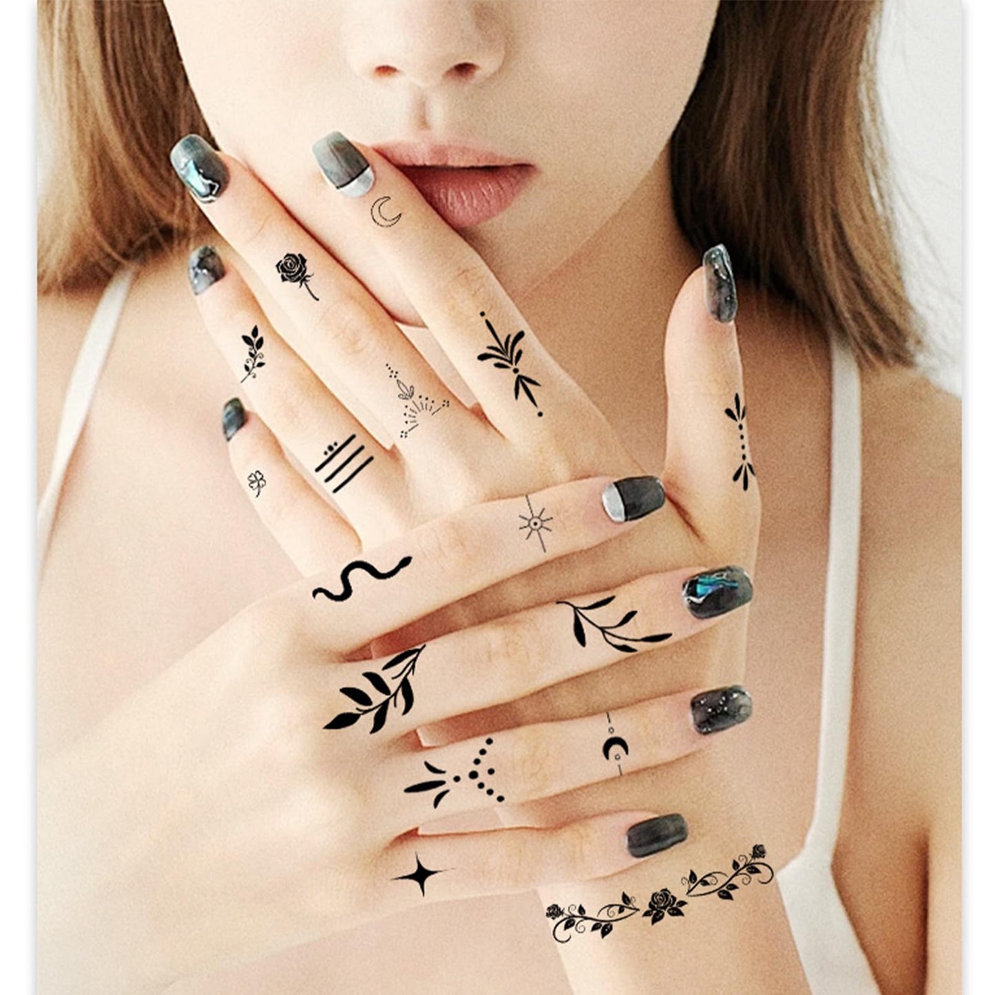 SHEBEEDO Temporary Tattoos Finger Stickers,10 sheets Small Tiny Realistic Fake Finger Tattoos,Semi Permanent Transfer Tattoos Black Flowers Wild Plant Butterfly Fake Tattoos,Waterproof Long Lasting Tattoos