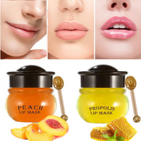 GEEWHILE Lip Sleeping Mask Moisturizing Lip Mask Skincare Lip Balm Set, 2 Pcs Peach+Honey Bee Balm Lip Mask for Day&Night Lip Care, Lighten Dark Lip Color Reduce Lip Lines, Repair,Prevent Dry Crack