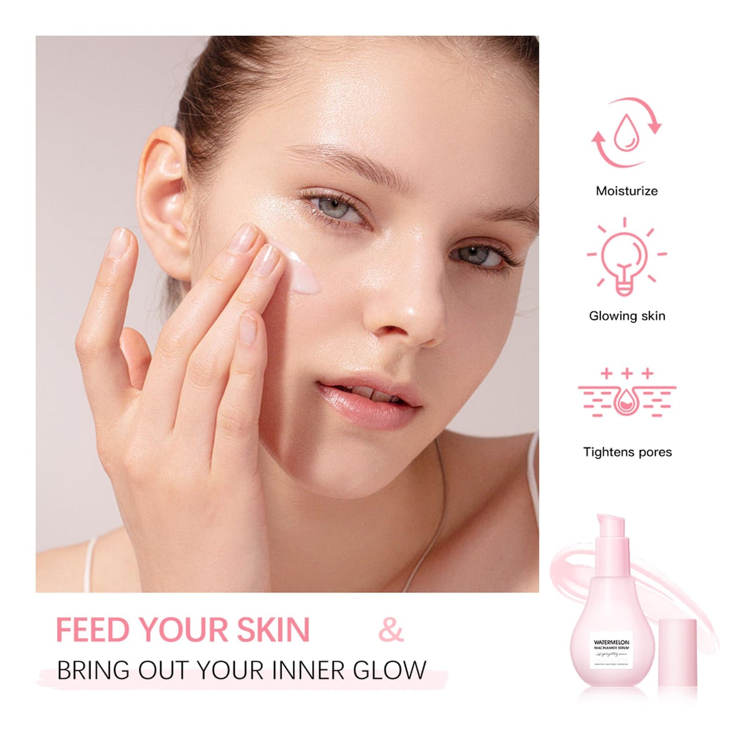 Watermelon Glow Niacinamide Moisturize Serum, Ksndurn Facial Serum with Hyaluronic Acid Glycerin Vitamin E - Lightweight Facial Serum & Priming Liquid Highlighter (60ml)
