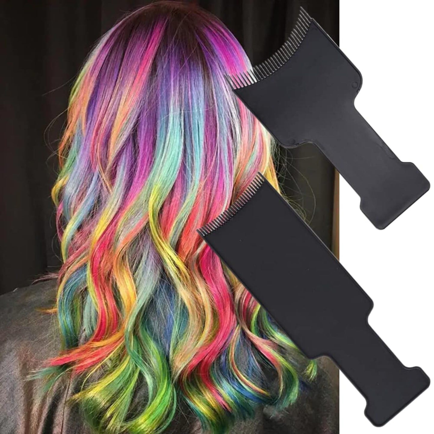 FYHJNC 2PCS Hair Dye Highlighting Boards with Fine Teeth & Flat Top Comb – Salon-Grade Sectioning Tools for Balayage, Bleach, Colouring at Home (Black)