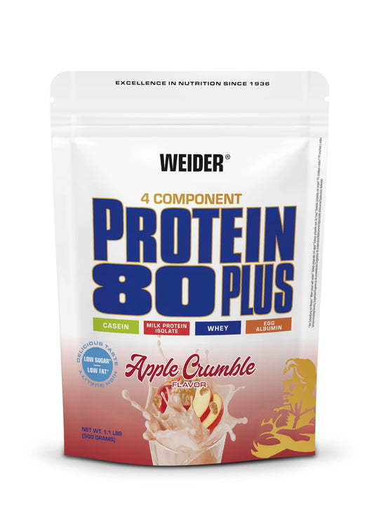 Weider - Protein 80 Plus - 4-component protein powder - high protein content with 80% protein - creamy shakes with calcium and vitamin B6 - 500 g - Apple Crumble