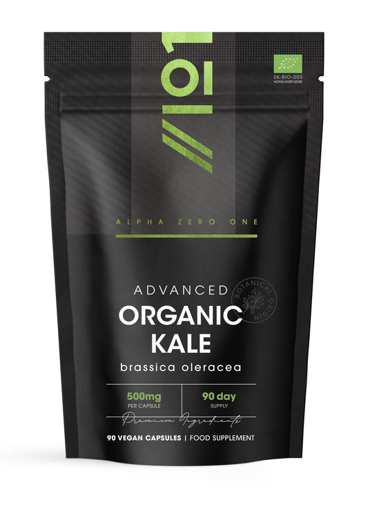 ALPHA01 Organic Kale 500mg – High Strength Brassica Oleracea Supplement – 90 Vegan Capsules (3 Month Supply) – Resealable and Recyclable Pouch – by Alpha01