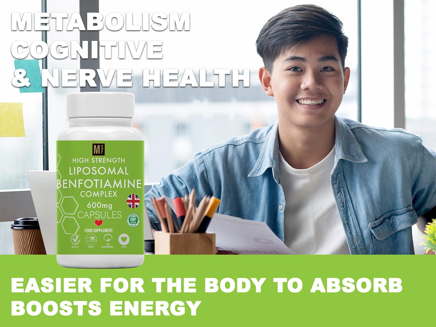 MetaSuperfoods Liposomal Benfotiamine and Thiamine B1 | High Strength 600mg | 120 Vegan Capsules | Fat Soluble for Heart & Kidney | Eye & Nerve Repair | All Natural