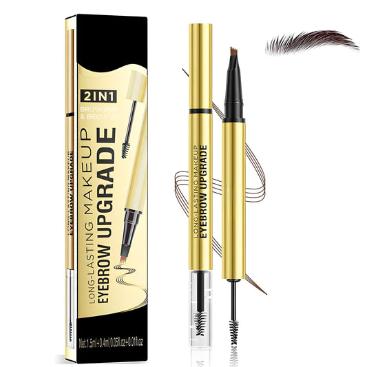 Generic Eyebrow Pen 2-in-1 Dual-Ended with Eyebrow Gel and Brow Brush, 4 Fork Tip for Natural Hair-Like Brows, Waterproof Long Lasting Defined Eyebrows (02# Dark Brown)