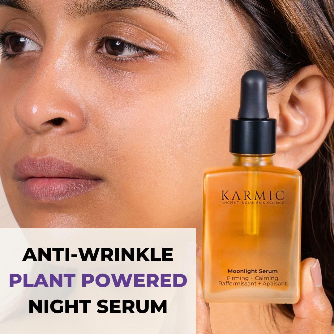 Karmic Skin Anti Ageing Face Serum: Bakuchiol + Vitamin C | Wrinkles, Dark Spots, Hyperpigmentation Night Treatment | Best Natural Retinol | Hydrating Collagen Boosting Facial Oil | Dark Spot Remover