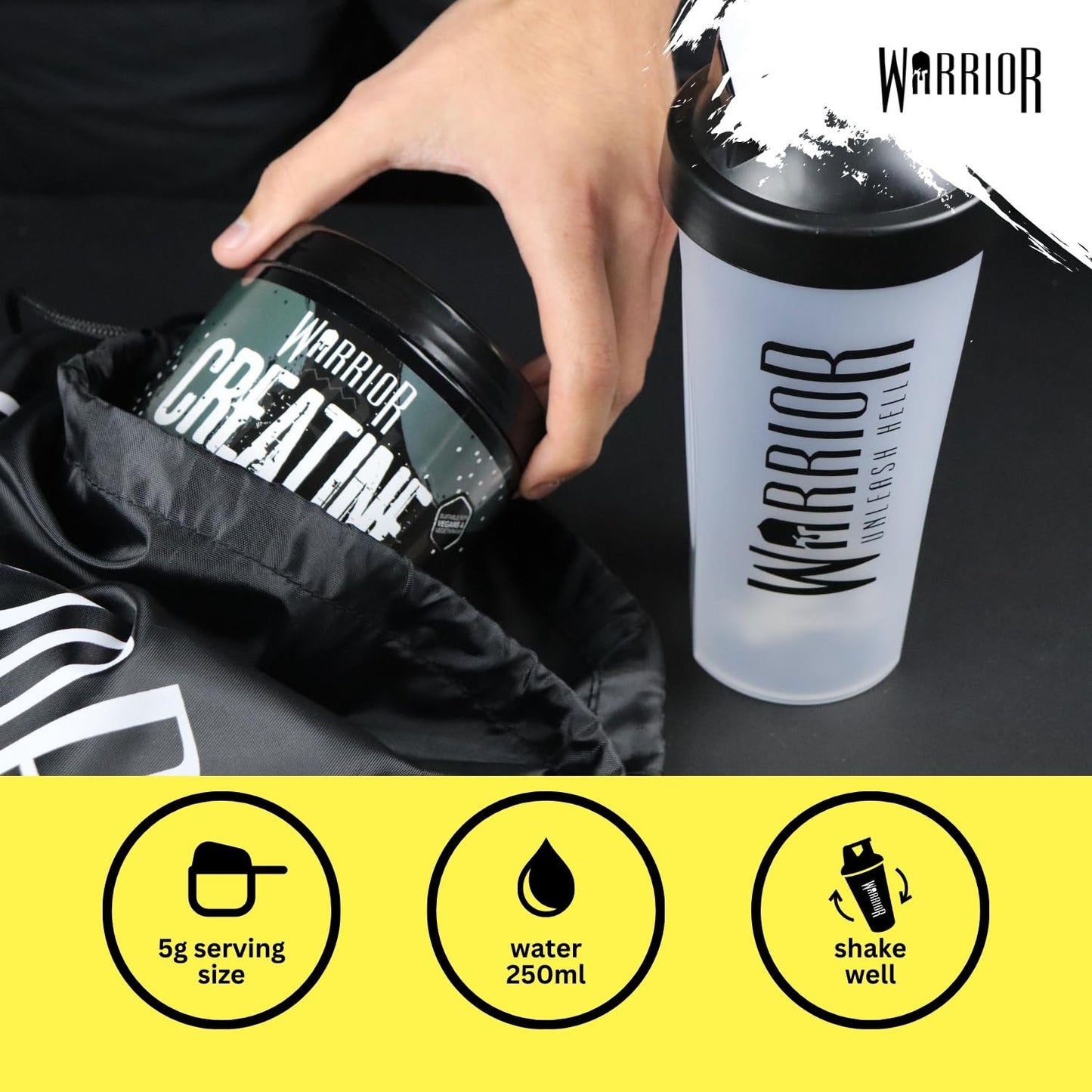 Warrior Creatine Monohydrate Powder 300g – Micronised – Proven to Improve Physical Performance and Recovery, 5g Servings (Lightning Lemonade)