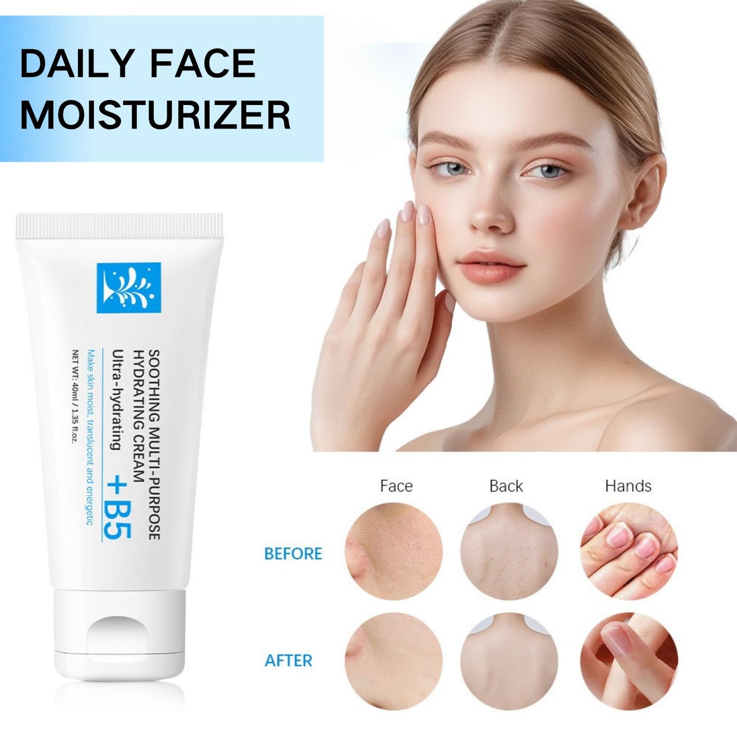 IZBEAUVO Soothing Multi-Purpose Hydrating Cream for Dry & Oil Skin - Lightweight Face & Body Moisturizer - B5 Panthenol & Centella Moisturizer - Travel Size 40ml for Redness Relief and Deep Moisturizing