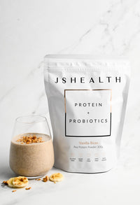 JSHealth Vegan Pea Protein Powder with Probiotics - Vanilla Bean Flavor - Gluten Free, Non GMO, Plant Based Protein Drink Mix, 300g