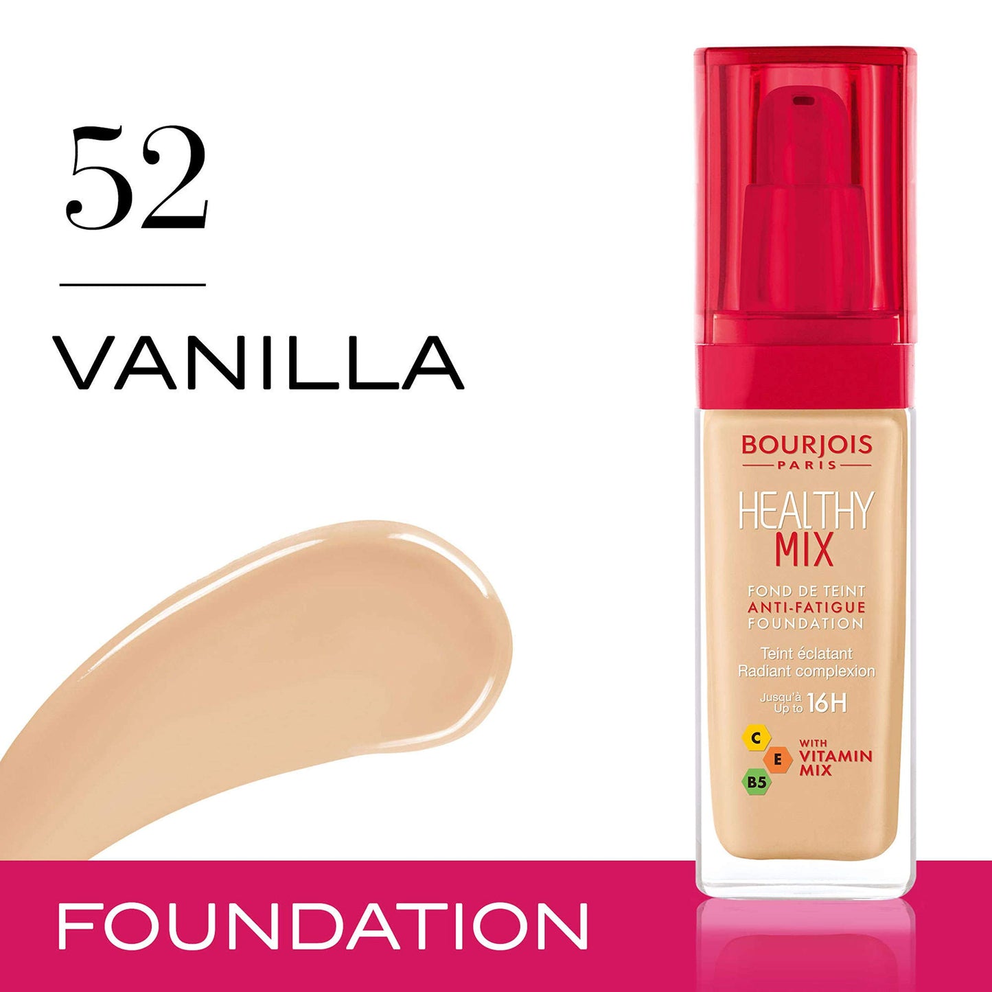 Bourjois Healthy Mix Anti-Fatigue Medium Coverage Liquid Foundation 52 Vanilla, 30ml, 29199601052
