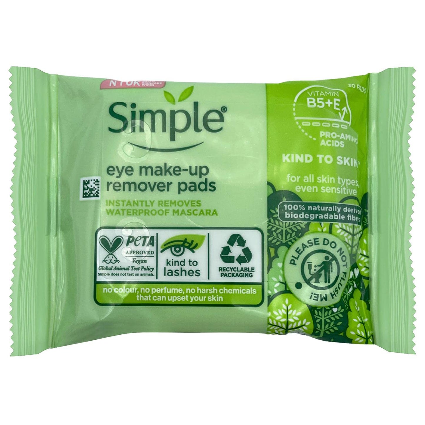 2 PACKS =60 Pads of Simple Kind to Eyes Eye Make-Up Remover Pads