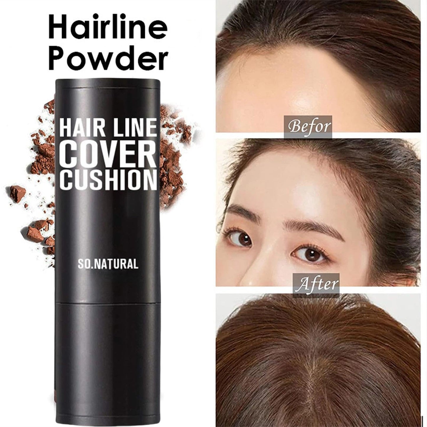 AurolaGlow Instant Hair Root Concealer Powder Stick with Sponge – Covers Thinning Hair & Grey Roots, Easy Hairline Touch-Up Solution