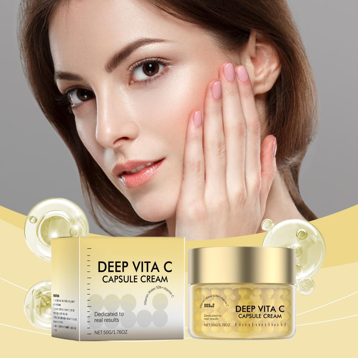 Deep Vita C Capsule Cream,Skin Tightening Cream for Face,Deep Vitamin C Golden Capsule Face Moisturizer,Vitamin C Serum,Vita C Golden Caps/ules FA/ce Mois/turizer,FA/ce Moistu/rizer for Women