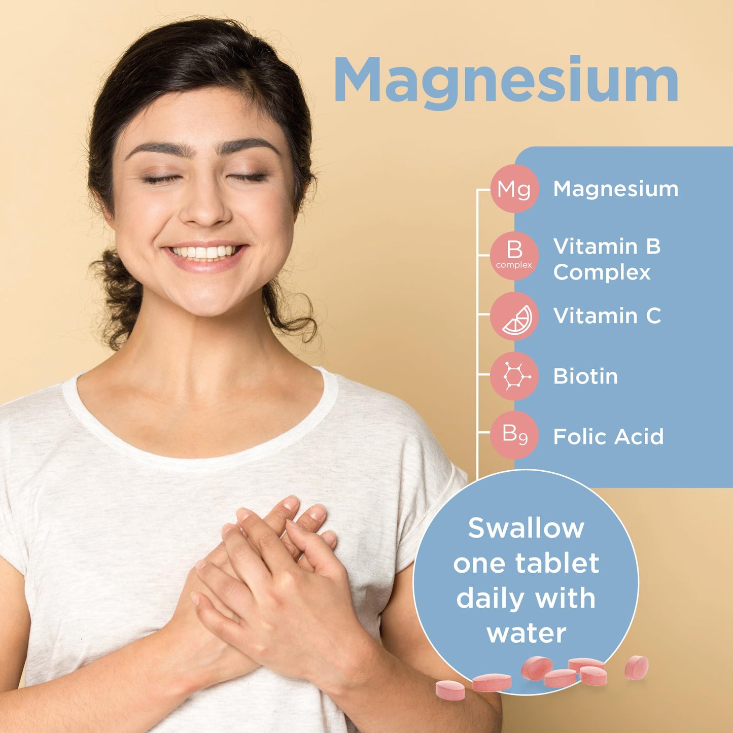 Healthspan Magnesium 375mg (90 Tablets) | Added Vitamin C & Vitamin B Complex | Promotes Immune Health | Support Your Bones, Teeth, Muscles & Nervous System | Vegan