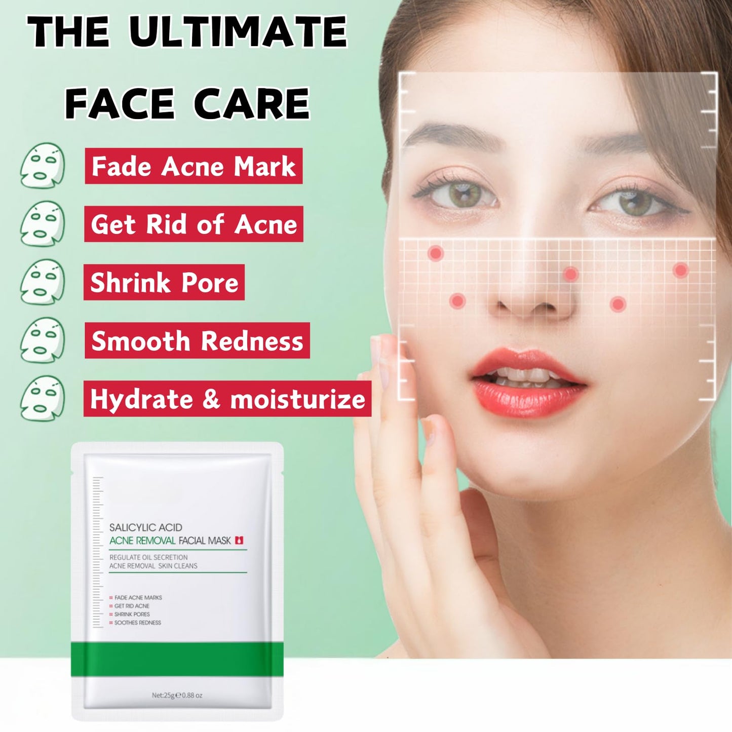 ISBEAUSOLS Salicylic Acid Face Masks 6pcs, Acne Removal Face Mask Set, Moisturizing & Hydrating Sheet Masks, Advance Face Masks Skincare, Soothes Redness, Shrink Pores, Face Mask Gift Sets for Women