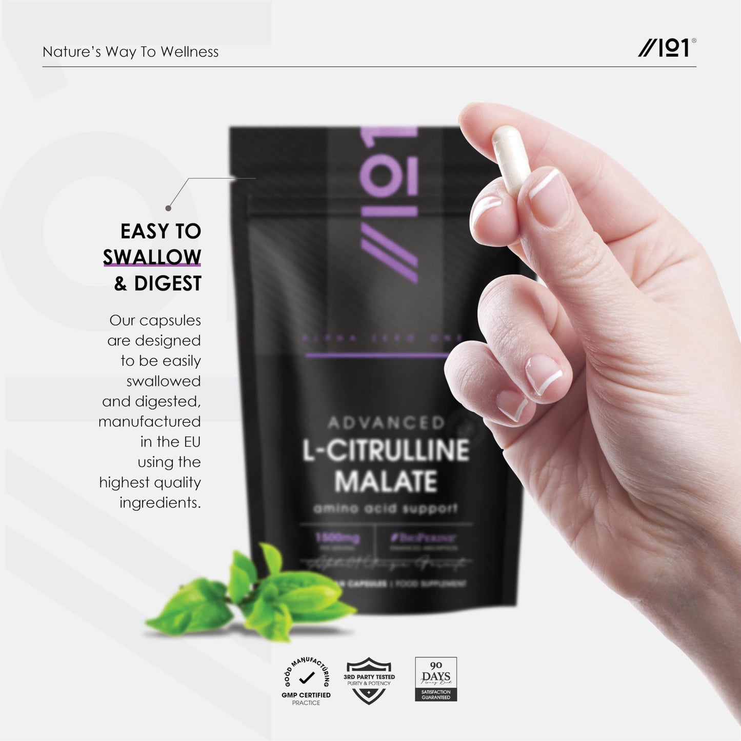 ALPHA01 L-Citrulline Malate 1500mg with BioPerine® - 90 Capsules (V) - High Strength Fermented Amino Acid Supplement - 45 Day Supply - by Alpha01