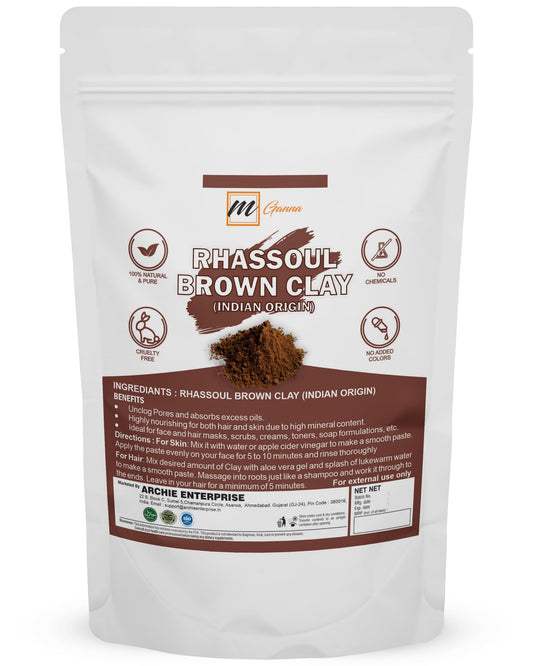 mGanna 100% Natural Rhassoul Clay (Indian Origin) for Anti-Ageing & Skin firming, Hair Masks, Scrubs, Creams and Soap Making 0.5 LBS / 227 GMS (Brown)