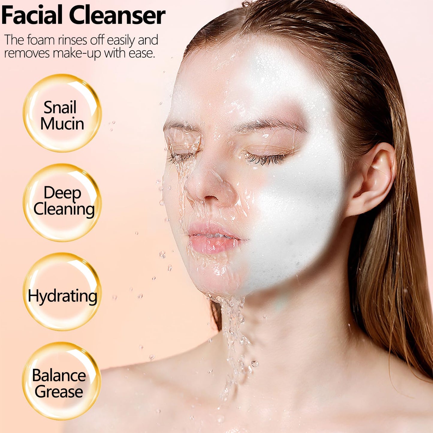 Snail Mucin Facial Cleanser - Face Wash for Women Men - Hydrating Face Cleanser - Travel Size Cream Cleanser Fine Foam Deep Pore Cleansing Moisture Locking for Dry & Oil Skin Care