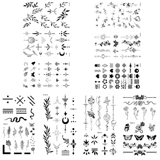 AuraAnge Realistic Small Finger Temporary Tattoos - 10 Sheets Waterproof & Long Lasting Fake Tattoos with Black Floral Designs