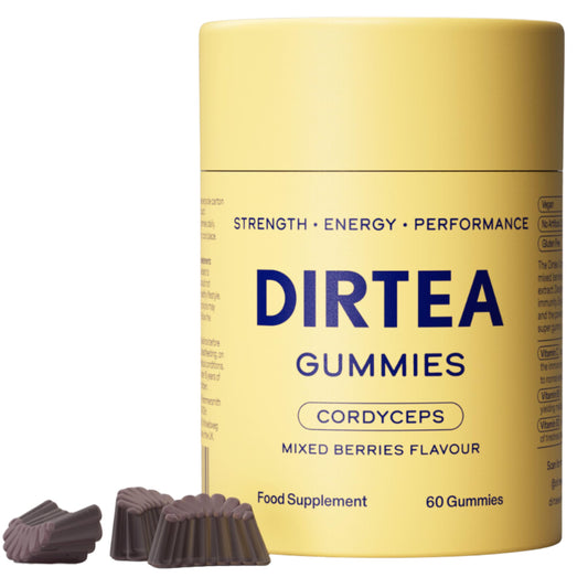 DIRTEA 60 Cordyceps Mushroom Gummies | 3,000mg / Serving | Vegan, Natural & Sugar Free | Vitamin C, B3 & B5 | Energy & Performance Supplement | 60 Gummies (30 Servings) - Mixed Berries Flavour