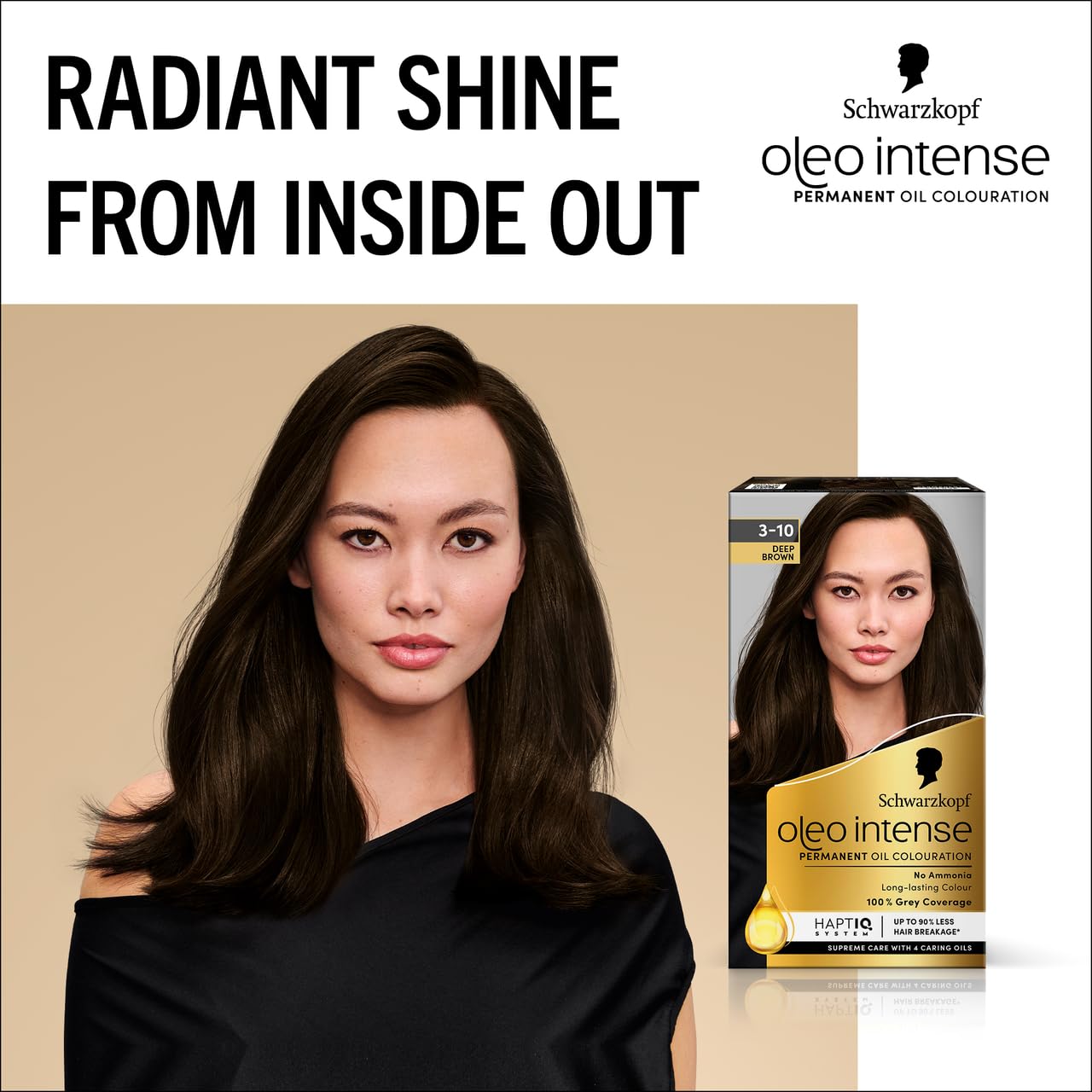Schwarzkopf Oleo Intense Permanent Oil Colour 3-10 Deep Brown Hair Dye, 100% Grey Coverage, Conditioner with HaptIQ System, Long-Lasting Colour, Ammonia Free Hair Dye
