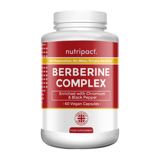Nutripact Berberine Supplement with Chromium Picolinate and Black Pepper - 60 Vegan Capsules (not Tablets) High Strength 500mg - Made in The UK