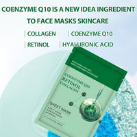 IREV Pack of 10 Collagen Mask Face Masks Skincare, Coenzyme Q10 Retinol Collagen Facial Masks Skincare, Hydrating Face Beauty Care Masks for Deep Repairing and Moisturizing Anti Wrinkles