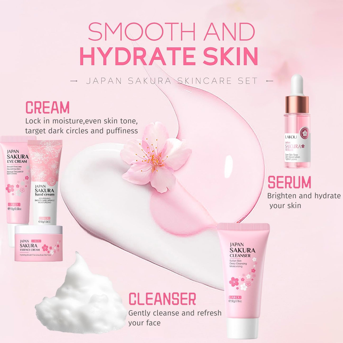IZBEAUVO Sakura Skin Care Sets & Kits, Girls Pamper Set, Face Care Sets For Women, Teenage Girls Gifts - Cleanser, Serum, Eye Cream, Face Cream, Hand Cream, Sleeping Mask, Mud Mask - Japanese Skincare, 20PCS