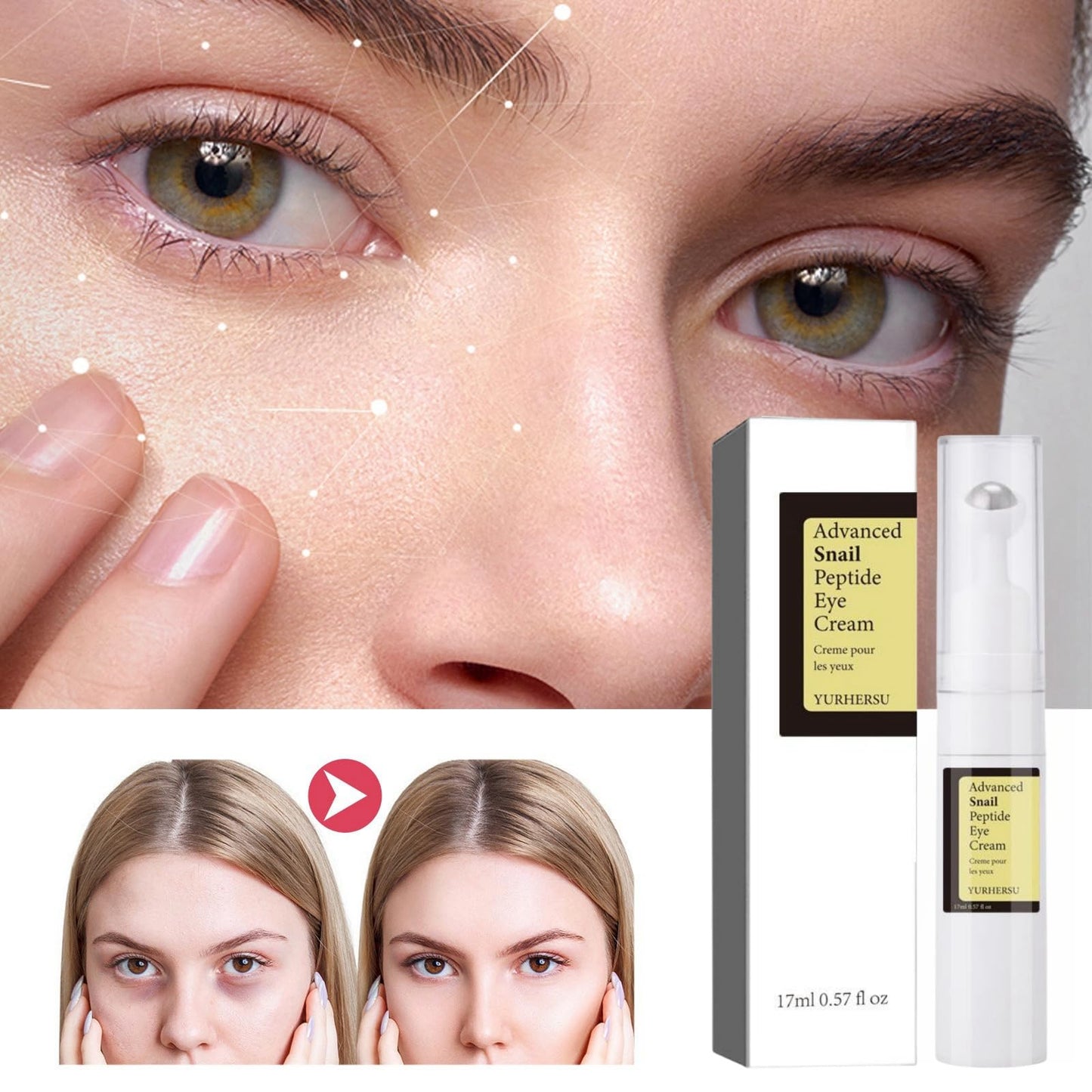 Ruojiar Eye Cream for Dark Circles and Puffy Eyes,Anti Wrinkle Eye Cream,Snail Peptide Energetic Eye Roll-On,Under Eye Roller Cream,Hydrating and Firming Eye Serum Creams,Eye Repair Cream,Eye Bags Remover