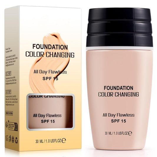 leyosger TLM Color Changing Foundation, Face Cover Concealer Cream, Warm Skin Tone Foundation, Moisturizing Liquid Foundation Makeup Base, Waterproof Poreless Foundation SPF15, Pack of 1 (B, 30ML)
