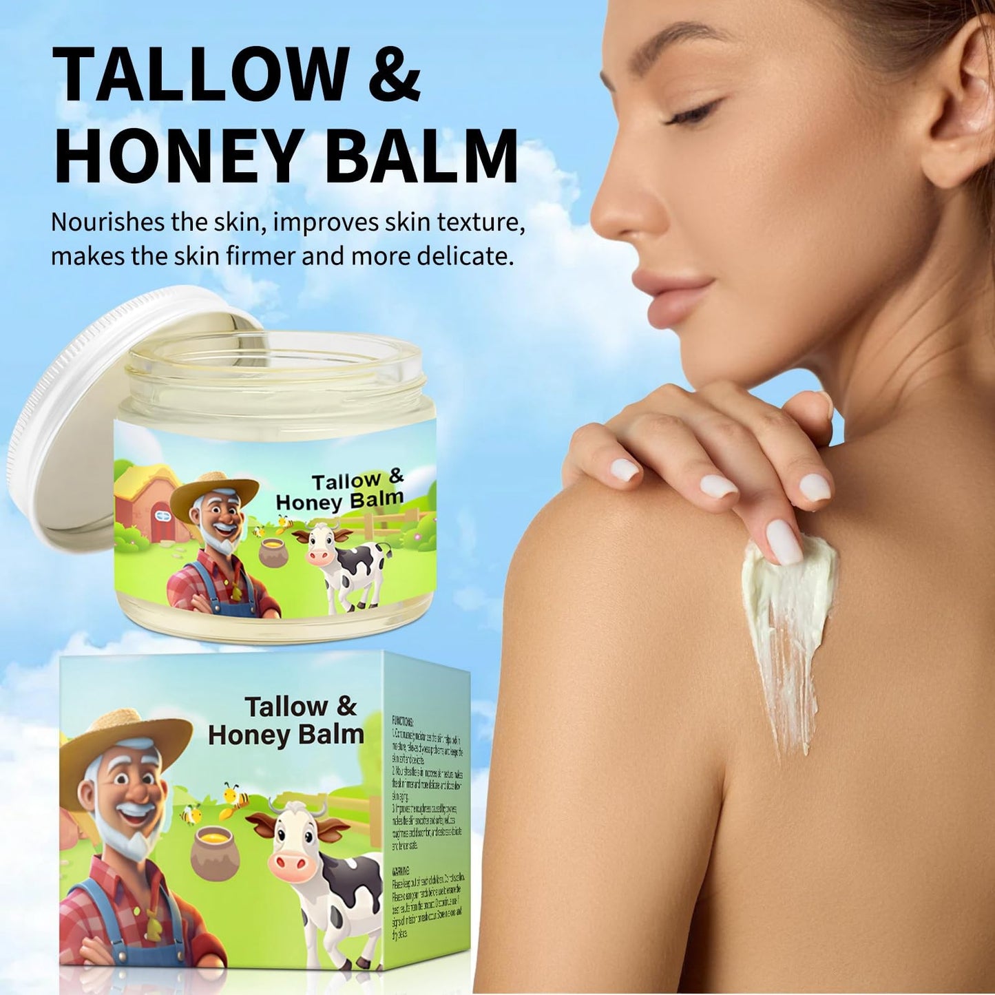 QinZiEn Tallow and Honey Balm,Beef-Tallow Skin Care,Beef-Tallow Moisturiser,Beef-Tallow Face Cream,Smooth Organic Beef-Tallow Skin Lightening Cream,Deeply Moisturizing Beef-Tallow for Dry Skin Face Balm