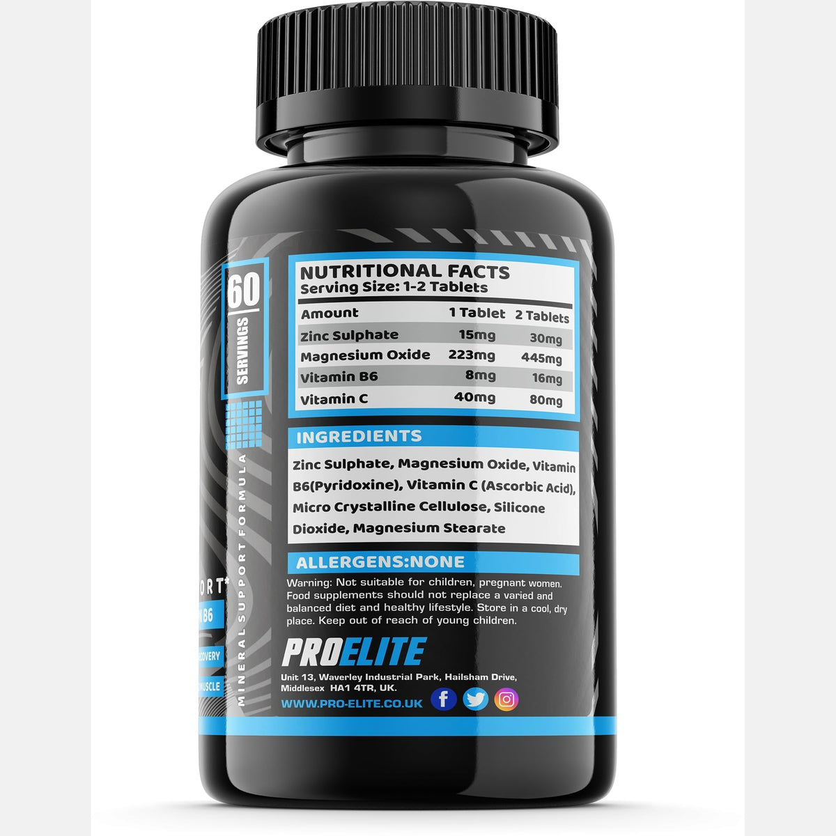 ZMB6 240 Tablets Gluten Free Vegan Vitamin B6, Magnesium and Zinc Tablet | Normal Muscle Function & Energy Yielding Metabolism | Muscle Growth & Sleep Support | PROELITE UK